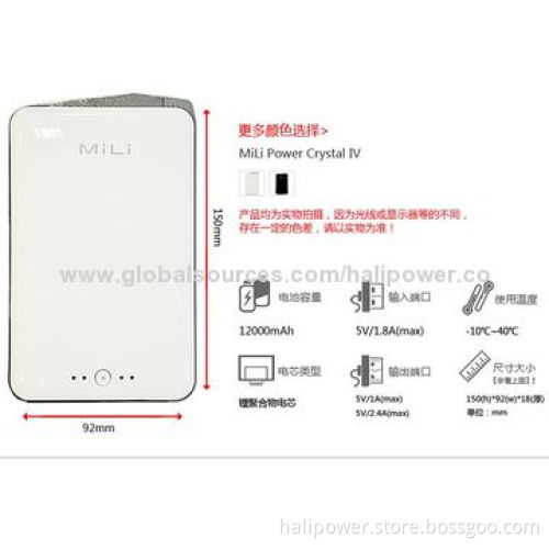 Fashionable Portable Power Bank with 12,000mAh Lithium Polymer Cell